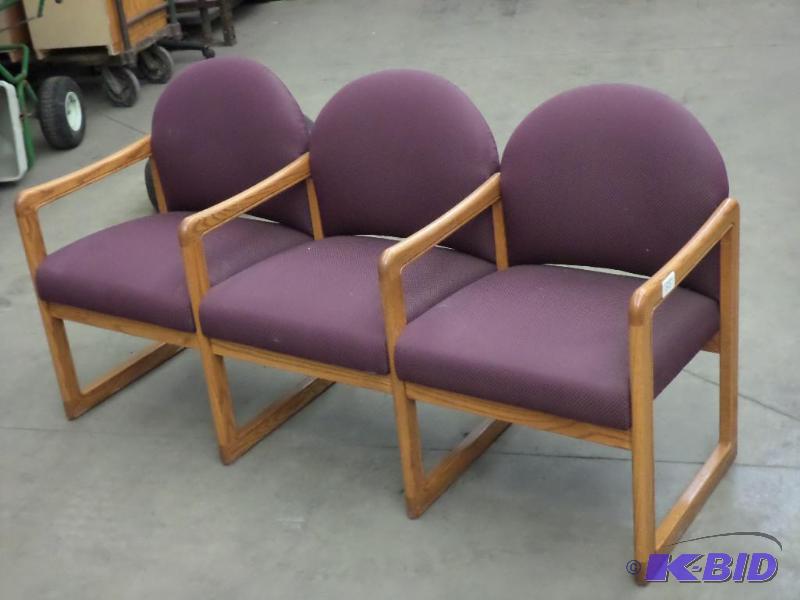 lot 25 image: 3-Seater Wood-Framed Chair Set, Connected As ...