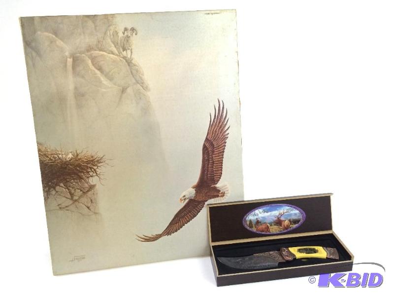 Eagle Print & Elk Fantasy Knife in a box