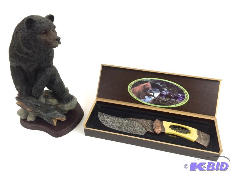 Bear Fantasy Knife in a box &  Bear Statue
