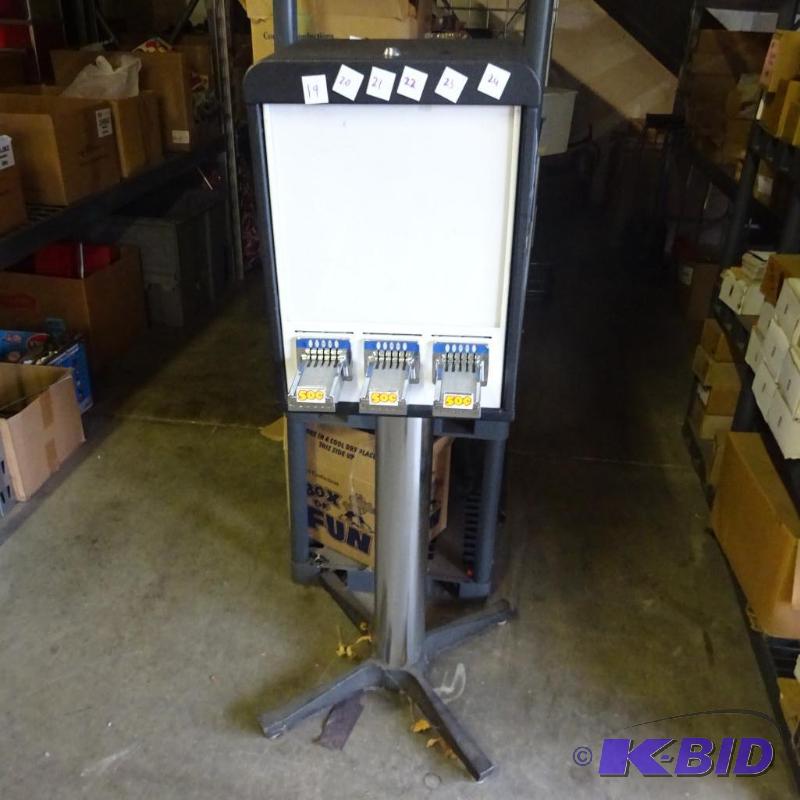 3 column sticker machine. No keys or locks....