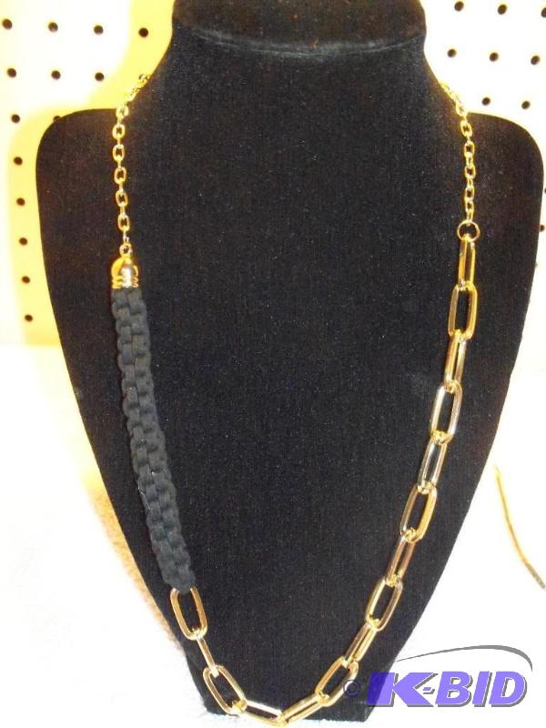 Gold and Black Leather Necklace and Earrings