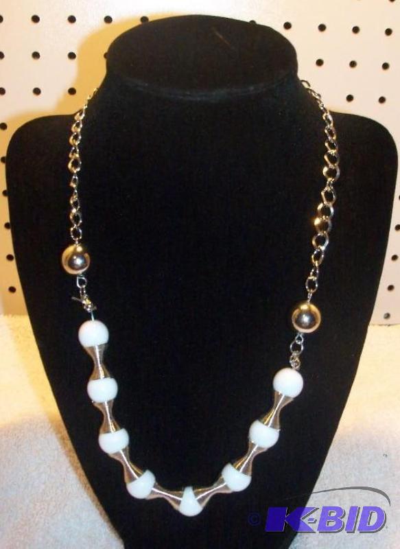 White and Silver Necklace with Earrings