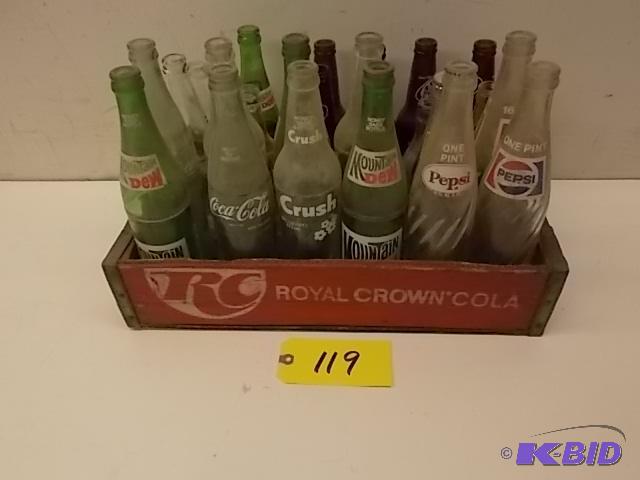 lot 119 image: (24) Asstd Pop Bottles with Wood Royal Crown...