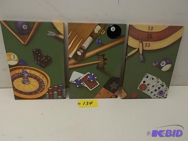 lot 134 image: (3) Game Room Decor, 12 x 18 ea....