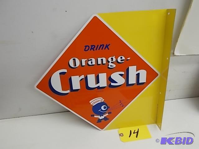 lot 14 image: Orange Crush Tin Sign, 2-Sided, 18 x 17.5...