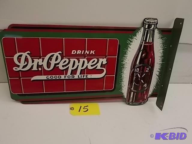lot 15 image: Dr. Pepper Tin Sign, 2-Sided 24 x 15...