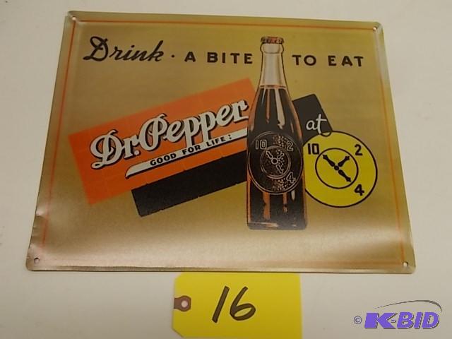 lot 16 image: Dr. Pepper Tin Sign, 15 x 12...