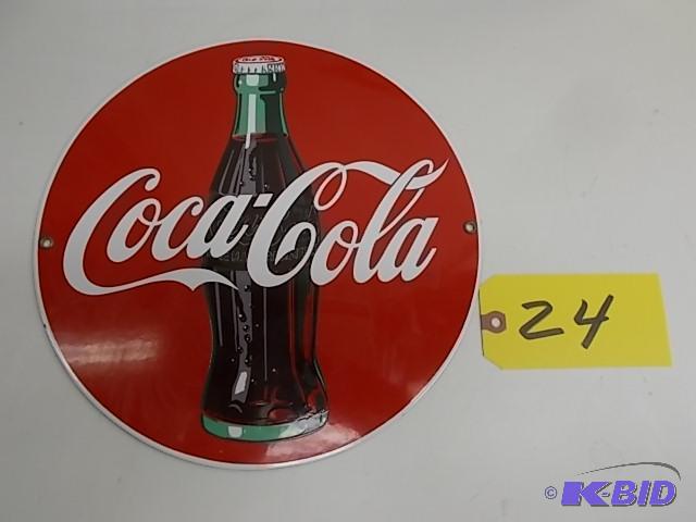 lot 24 image: Coca-Cola Porcelain Sign, 11"...