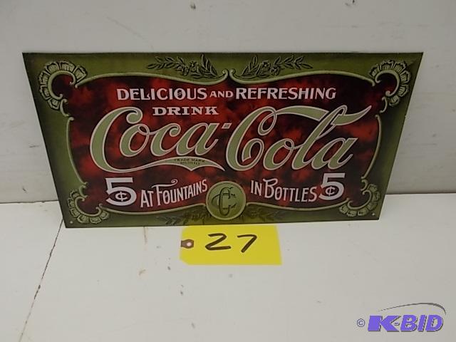 lot 27 image: Coca-Cola Tin Sign, 16 x 8.5...