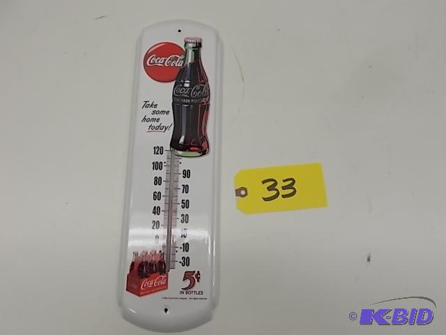 lot 33 image: Coca-Cola Tin Thermometer, 5 x 17...