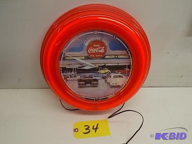 lot 34 image: Coca-Cola Neon Clock, Works, 14.5"...