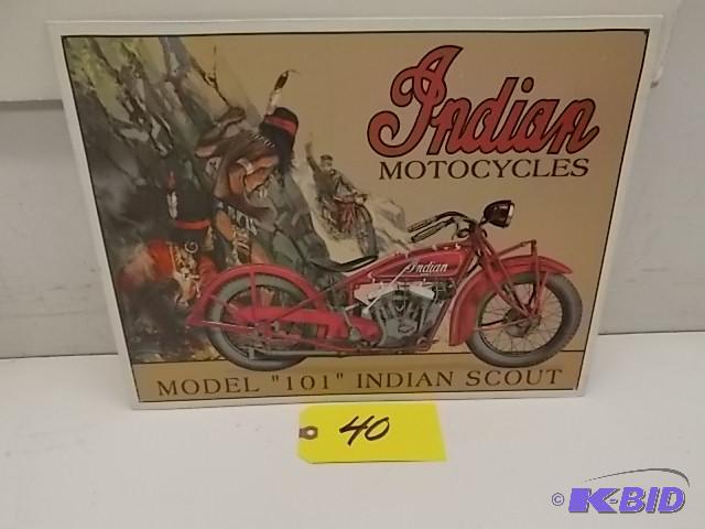 lot 40 image: Indian Motorcycles Tin Sign, 16 x 12.5...