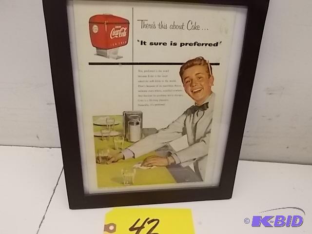 lot 42 image: Framed Vintage Coca-Cola Magazine Ad, Approx....