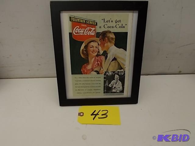 lot 43 image: Framed Vintage Coca-Cola Magazine Ad, Approx....