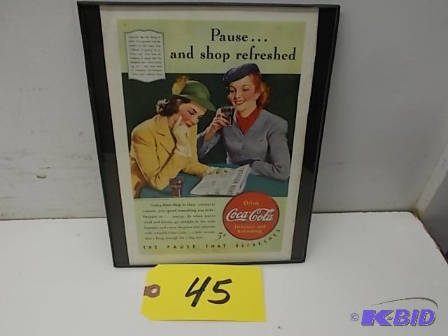 lot 45 image: Framed Vintage Coca-Cola Magazine Ad, Approx....