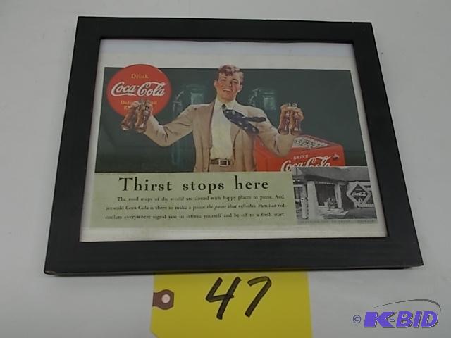 lot 47 image: Framed Vintage Coca-Cola Magazine Ad, Approx....