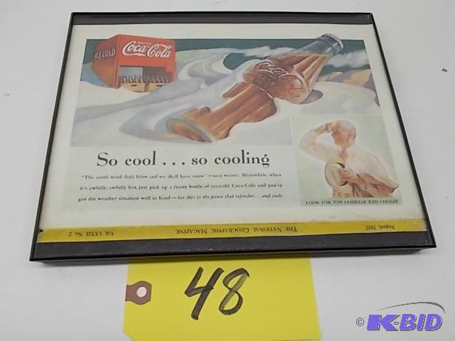 lot 48 image: Framed Vintage Coca-Cola Magazine Ad, Approx....