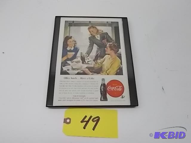 lot 49 image: Framed Vintage Coca-Cola Magazine Ad, Approx....