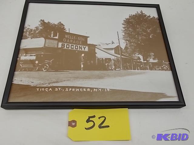 lot 52 image: Framed Socony Print, 14.5 x 11.5...