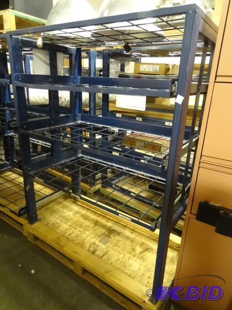 Metal rack with slide out racks. Contents not...