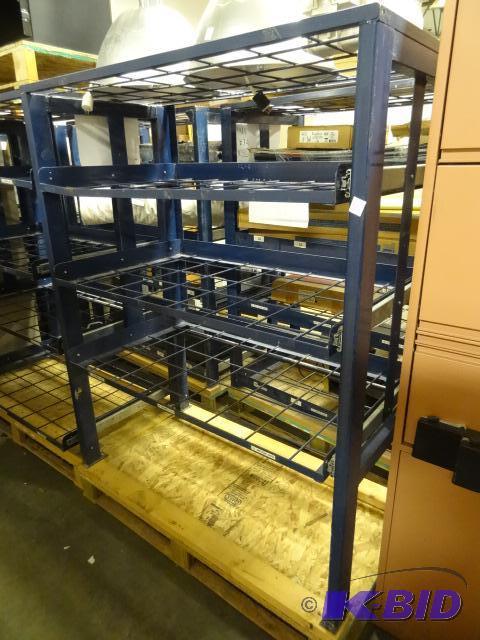 Metal rack with slide out racks. Contents not...