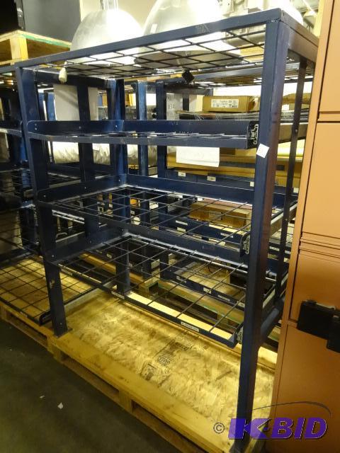 Metal rack with slide out racks. Contents not...