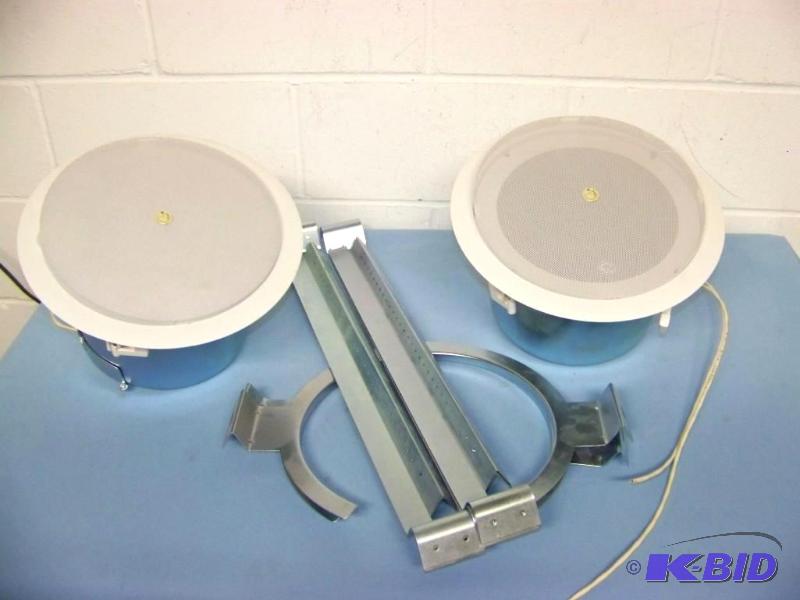 lot 41 image: (2) Atlas Sound, 6, Coaxial, Enclosed Loudspeakers  In-Ceiling Speakers with Ceiling Tile Brackets