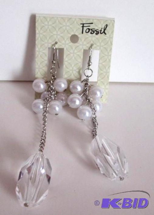 lot 77 image: Fossil pearl beaded earrings Retail price $3...