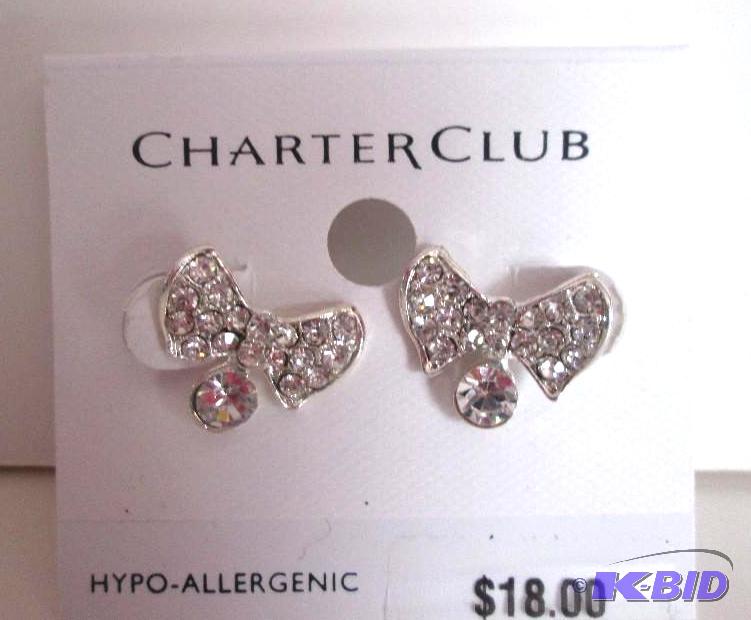 lot 86 image: Charter Club Hypo-allergentic sliver bow earr...