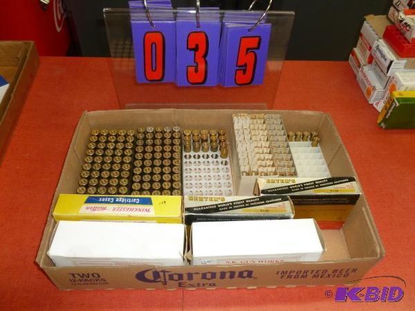 Flat of 44 brass and 7 x 57 used brass. Appro...