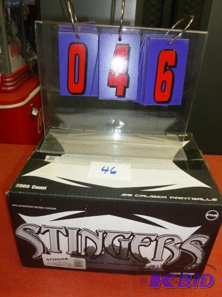 Box of 2000 count stinger .68 paintballs. As ...