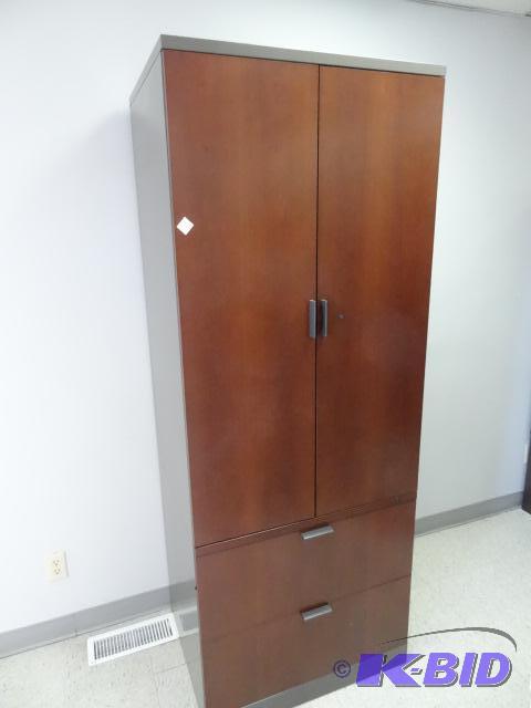 lot 14 image: Metal Cabinet 2 Laminate Front Doors on Top. ...