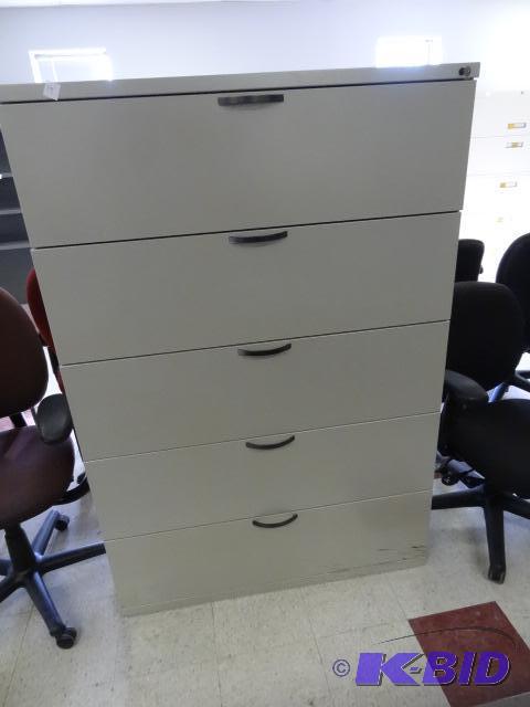 lot 19 image: 42" Metal 5 Drawer Lateral FIle with Key...