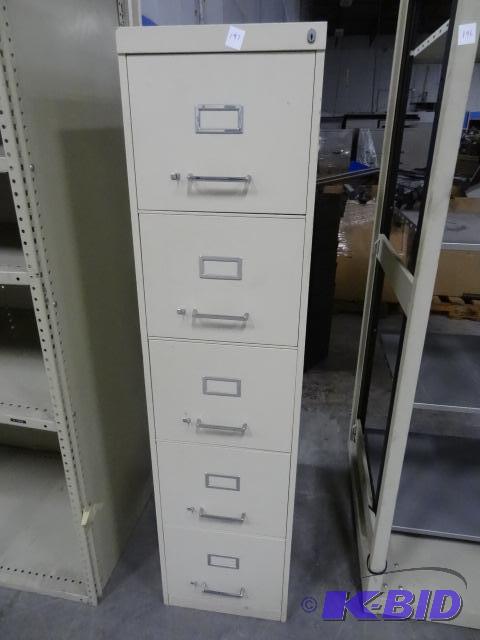 lot 197 image: 15" Metal 5 Drawer File Cabinet Locked n...