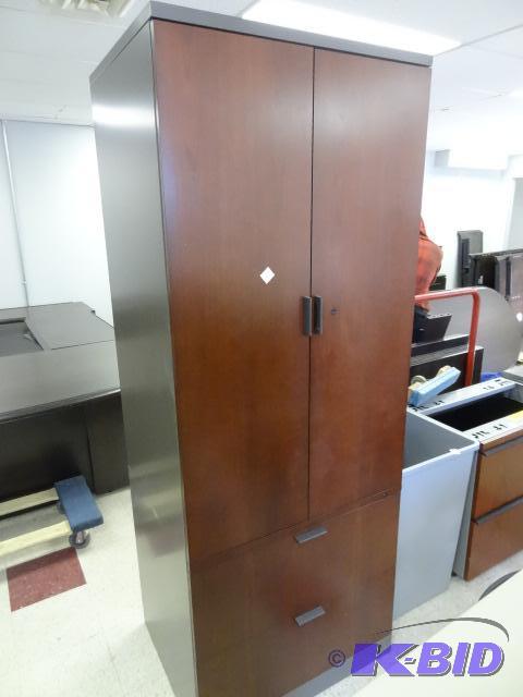 lot 23 image: Metal Cabinet 2 Laminate Front Doors on Top. ...