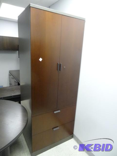 lot 37 image: Metal Cabinet 2 Laminate Front Doors on Top. ...