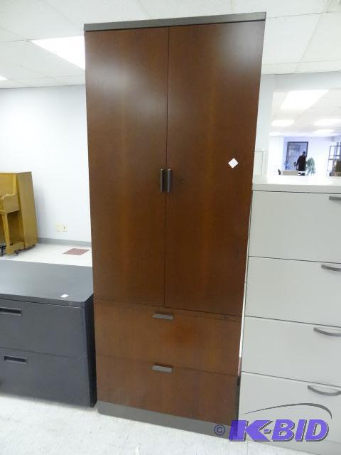 lot 50 image: Metal Cabinet 2 Laminate Front Doors on Top. ...