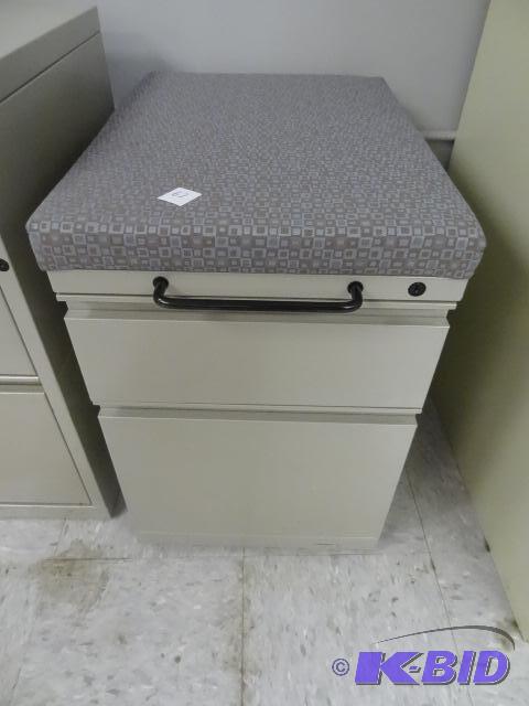 lot 62 image: 2 Drawer Metal Cabinet on Wheels Padded Top 1...
