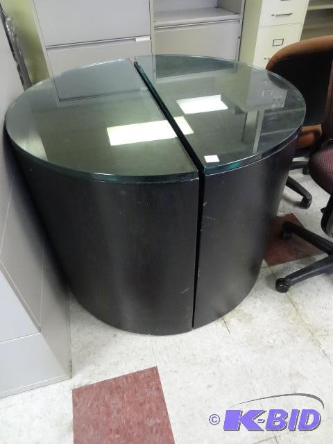 lot 86 image: Round 2 Piece Table. Glass Top 37 X 30...
