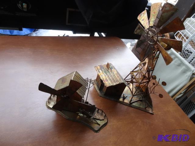 lot 119 image: 2 Metal Sculpture Music Box Wind Mills...