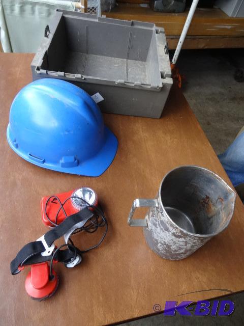 lot 125 image: Metal Pitcher, Hardhat, Hitachi Light WIth He...