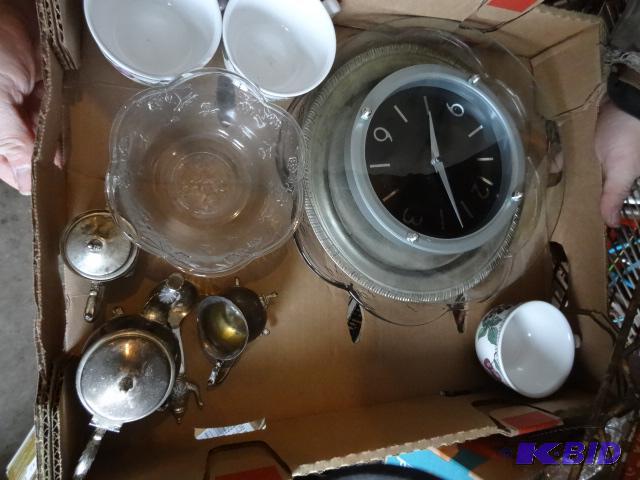 lot 131 image: Silver Plate Set. Clock. Misc Glassware...