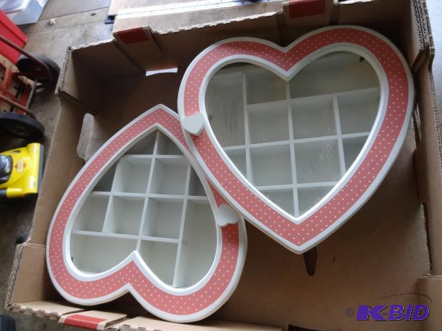 lot 205 image: 2 Wood Heart Shaped Knick Knack Holders...