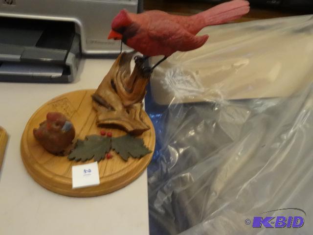 lot 21 image: Wood Carved Cardinal by Frank Schrippe Dec 19...