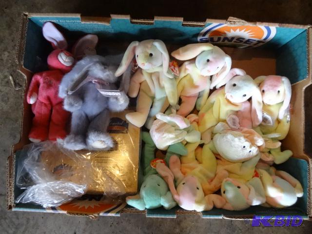 lot 240 image: Box of Beanie Baby Bunnies, Jellyfish, GIft B...
