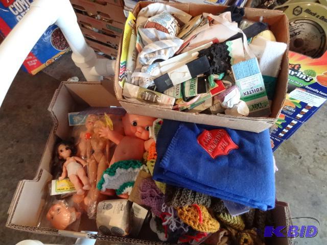 lot 242 image: Box of Misc Craft Supplies Dolls, Crochet, RI...