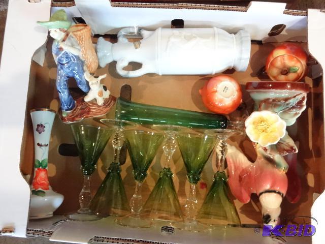 lot 267 image: Decanter Ceramic BIrd, Martini Glasses, lots ...