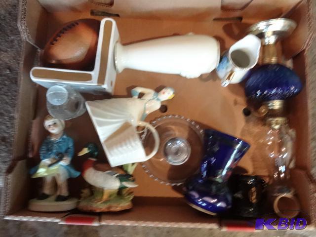 lot 276 image: Oil Lamp, FIgurines, Vase, Candle Holder, and...