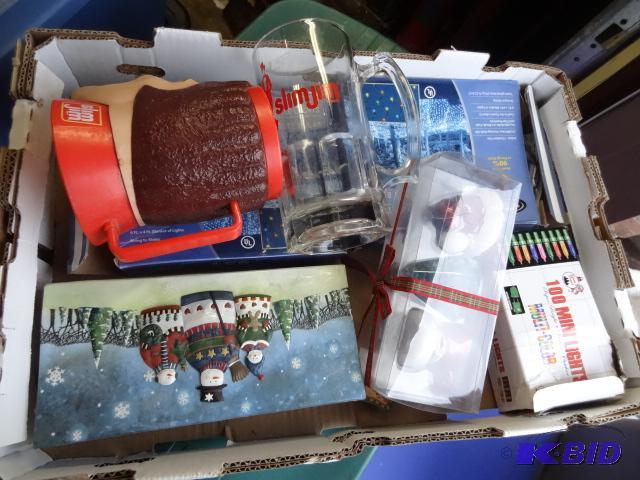 lot 288 image: Led Net Lights. SLim Jim Mugs, Snowmen Christ...