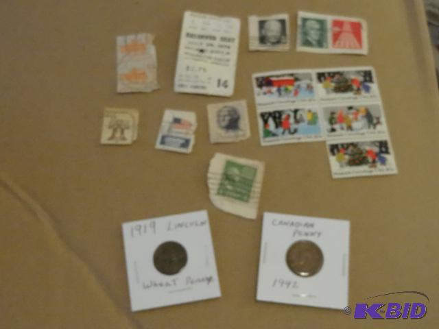lot 4 image: Misc Older Stamps. 1942 Canadian Penny. 1919 ...